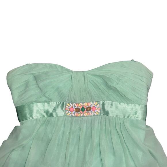 BCBGMAXAZRIA Green Pastel Chiffon Silk Mini Dress Strapless Party wedding prom - Picture 4 of 8